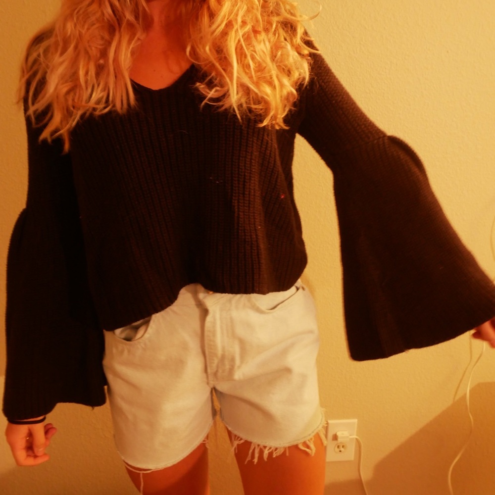Black free people bell sleeve sweater